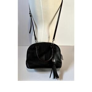 Tignanello 2 Handle Pebbled Black Leather Purse with Silver Charm Front Pocket